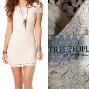 FREE PEOPLE Tan Crochet mini dress sz Small